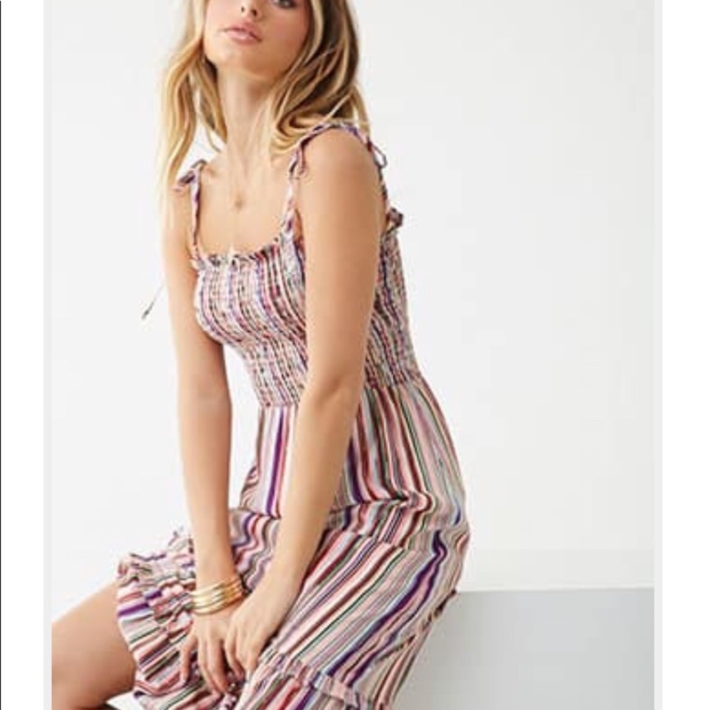 Colorful Striped Smocked Maxi Boho Ruffle Dress